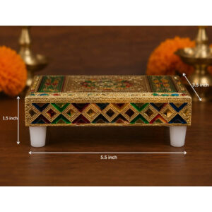 Premium Meenakari Pooja Manai (5.5 × 3.5 × 1.5 Inch) – Decorative Gold Finish Chowki