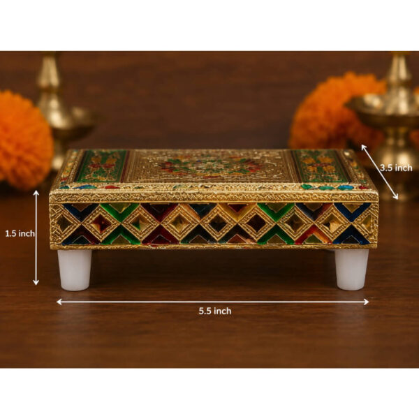 Premium Meenakari Pooja Manai (5.5 × 3.5 × 1.5 Inch) – Decorative Gold Finish Chowki
