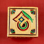 Premium Decorative Wooden Chowki for Pooja | Golden Meenakari Design | 3 x 3 x 1.5 Inches