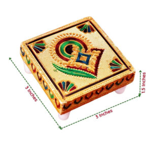 Premium Decorative Wooden Chowki for Pooja | Golden Meenakari Design | 3 x 3 x 1.5 Inches