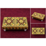 Premium Decorative Gold Pooja Chowki | Handcrafted Wooden Mini Pooja Manai | 4 x 2 x 1.5 Inch