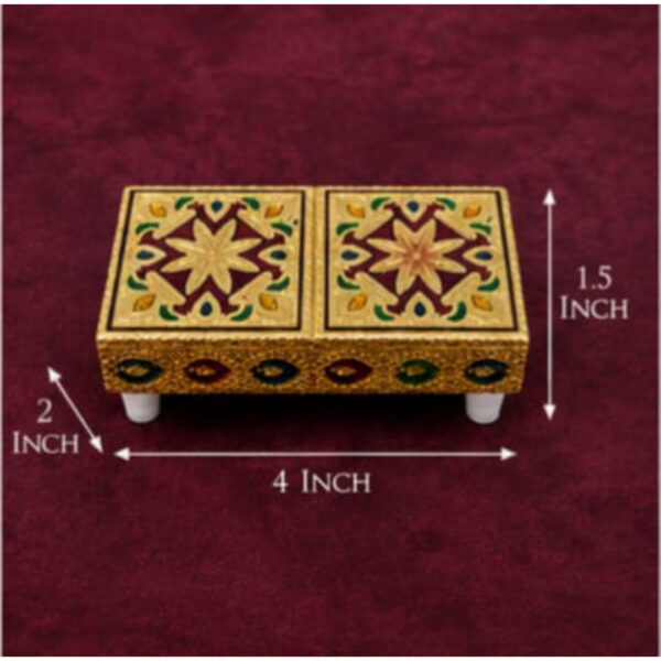 Premium Decorative Gold Pooja Chowki | Handcrafted Wooden Mini Pooja Manai | 4 x 2 x 1.5 Inch