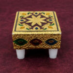 Premium Decorative Mini Pooja Chowki | Pooja Manai| Gold Finish | 2 x 2 x 1.5 Inch