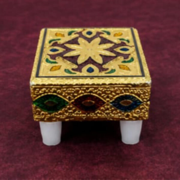 Premium Decorative Mini Pooja Chowki | Pooja Manai| Gold Finish | 2 x 2 x 1.5 Inch
