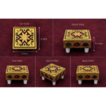 Premium Decorative Mini Pooja Chowki | Pooja Manai| Gold Finish | 2 x 2 x 1.5 Inch