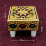 Premium Decorative Mini Pooja Chowki | Pooja Manai| Gold Finish | 2 x 2 x 1.5 Inch