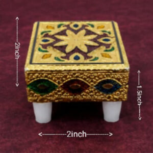 Premium Decorative Mini Pooja Chowki | Pooja Manai| Gold Finish | 2 x 2 x 1.5 Inch