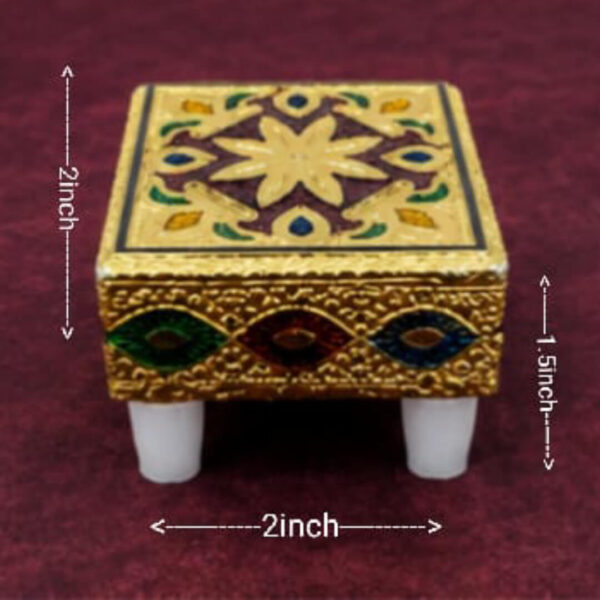 Premium Decorative Mini Pooja Chowki | Pooja Manai| Gold Finish | 2 x 2 x 1.5 Inch
