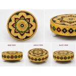 Handcrafted Decorative Round Pooja Chowki | Pooja Mnnai | Gold Finish | 3 x 3 x 1.5 Inch
