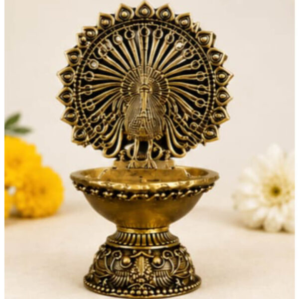 Brass Peacock Diya | Decorative Oil Lamp for Pooja & Home Temple | Antique Finish