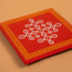 Red Wooden Pooja Manai | Traditional Kolam Design Chowki | 4 x 4 Inch manai