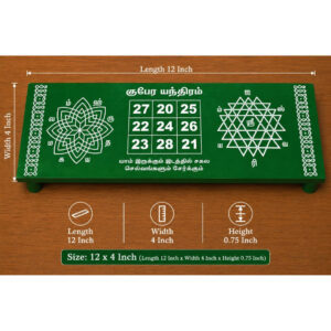 Premium Kubera Yantram Wooden Pooja Manai – Green (12 x 4 Inch)