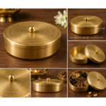 Premium Brass Masala Box with Designer Lid -6x1.6inch Traditional Indian Spice Storage Container