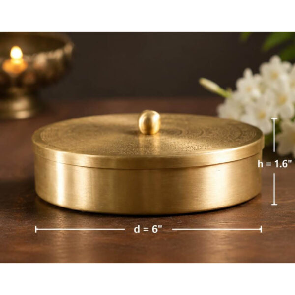 Premium Brass Masala Box with Designer Lid -6x1.6inch Traditional Indian Spice Storage Container