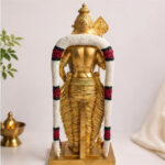 Lord Murugan Statue 18 Inch | Golden Finish Murugan Murti with Vel & Garland | Home Temple Decor