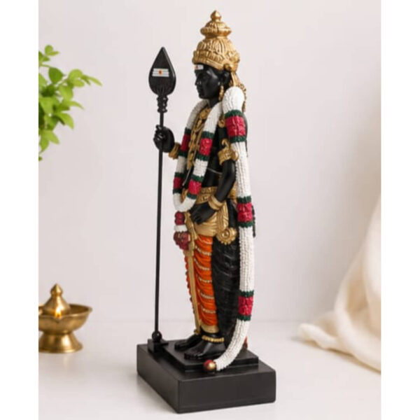 Lord Murugan Black & Gold Statue with Garland – 18 Inch Premium Decorative Idol