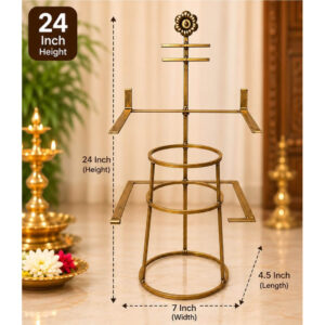 Varalakshmi Saree Draping Stand | 24 Inch Metal Kalasam Decoration Stand | golden Finish
