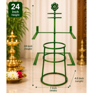 Green Varalakshmi Saree Draping Stand | 24 Inch Metal Kalasam Decoration Stand