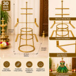 30 Inch Golden Varalakshmi Saree Draping detachable Stand | Premium Metal Kaalasam Decoration Stand