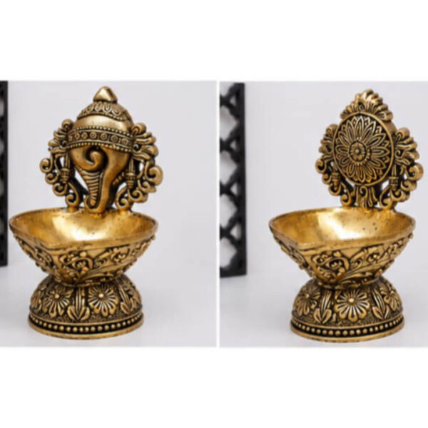 Premium Finish Shankh Chakra Decorative Brass Diya / Oil Lamp for Pooja & Home Décor