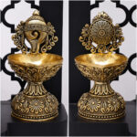 Premium Finish Shankh Chakra Decorative Brass Diya / Oil Lamp for Pooja & Home Décor