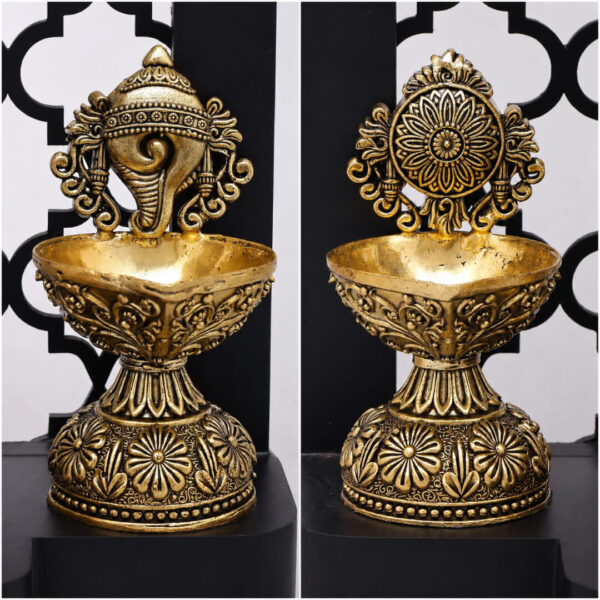 Premium Finish Shankh Chakra Decorative Brass Diya / Oil Lamp for Pooja & Home Décor