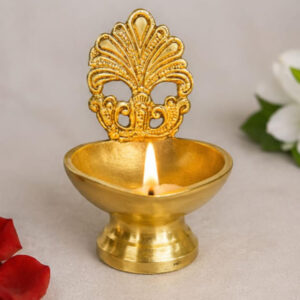 Premium Brass Decorative Diya with Peacock Design | Traditional Pooja Oil Lamp