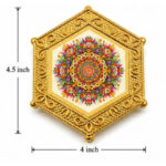 Premium Hexagonal Decorative Chowki - 4.5 x 4"inch Pooja Stand with Mandala Design – Gold Finish