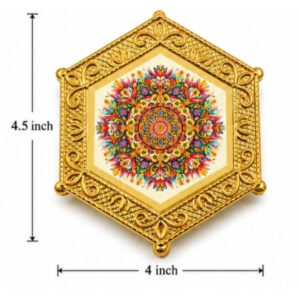 Premium Hexagonal Decorative Chowki - 4.5 x 4"inch Pooja Stand with Mandala Design – Gold Finish