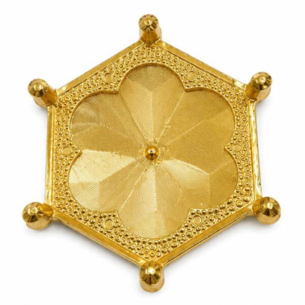 Premium Hexagonal Decorative Chowki - 4.5 x 4"inch Pooja Stand with Mandala Design – Gold Finish