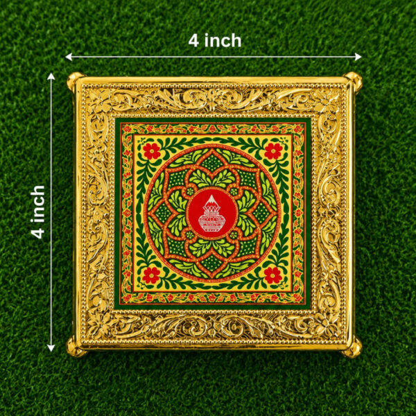 4×4 Inch Premium Decorative Chowki (Pooja Chowki) – Gold Finish