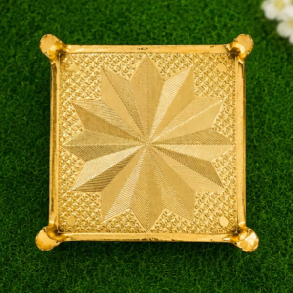 4×4 Inch Premium Decorative Peacock Pooja Chowki – Gold Finish | Mandir Chowki for Idols & Kalash