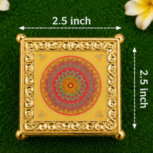 2.5 × 2.5 Inch Premium Decorative Mandala Pooja Chowki – Gold Finish