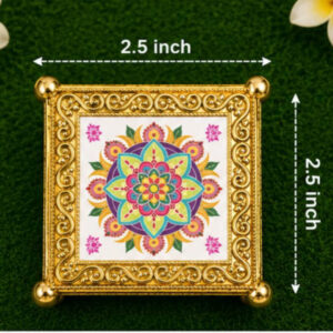2.5 x 2.5 Inch Decorative Mandala Pooja Chowki – Premium Gold Finish