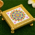 2.5 x 2.5 Inch Decorative Mandala Pooja Chowki – Premium Gold Finish