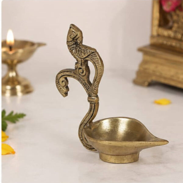 Premium Brass Peacock Handle Diya | Traditional Ghee Lamp for Pooja