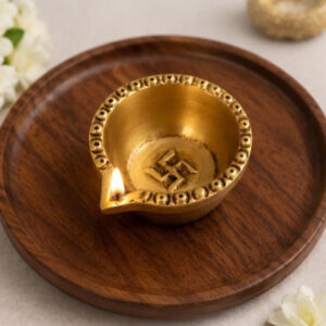 Brass Diya with Auspicious Swastik Symbol – Decorative Pooja Oil Lamp