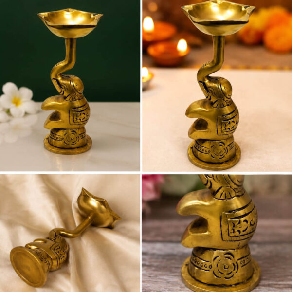 Handcrafted Brass Elephant Oil Lamp (Deepam) for Pooja & Home Decor