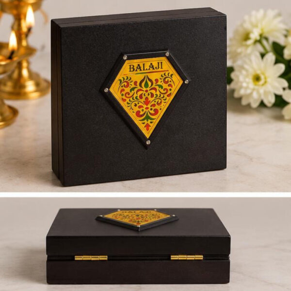 Balaji (Lord Venkateswara) Divine Gift Box with Golden Paduka &yantra design – 4x4inch Premium Spiritual Gift