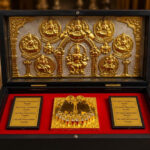 Sri Ashtalakshmi Divine Pooja Gift Box with Golden Paduka & yantra design 8.5 x 4.5 inch Premium Spiritual Gift