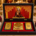 Maha Periyava Divine Pooja Gift Box with Golden Paduka & yantra design 8.5 x 4.5inch Premium Spiritual Gift for Home & Office