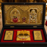Sri Venkateswara & Padmavathi Golden Paduka & yantra design 8.5 x 4.5inch Premium Divine Gift Box