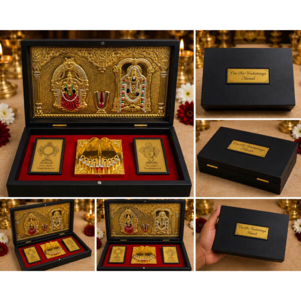 Sri Venkateswara & Padmavathi Golden Paduka & yantra design 8.5 x 4.5inch Premium Divine Gift Box