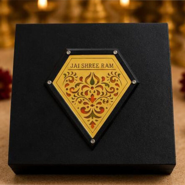 Jai Shree Ram Gold Paduka & yantra design Premium Gift Box – 4 x 4inch Divine Blessings Edition