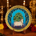 Kamadhenu Decorative Pooja Plate-8 x8 inch  Gold-Plated Divine Gift Plate for Home & Temple