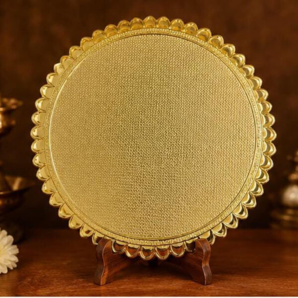 Kamadhenu Decorative Pooja Plate-8 x8 inch  Gold-Plated Divine Gift Plate for Home & Temple
