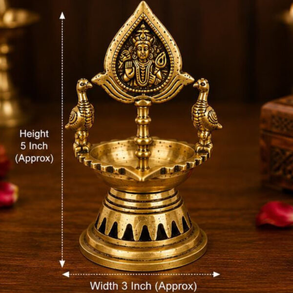Premium Brass Lord Murugan Diya | Traditional Brass Oil Lamp | 5 × 3 Inch