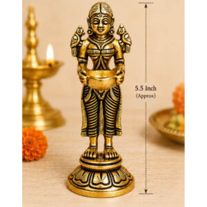 Handcrafted Brass Paavai Vilakku | Deepalakshmi Idol Holding Lamp with Birds for Prosperity & Pooja