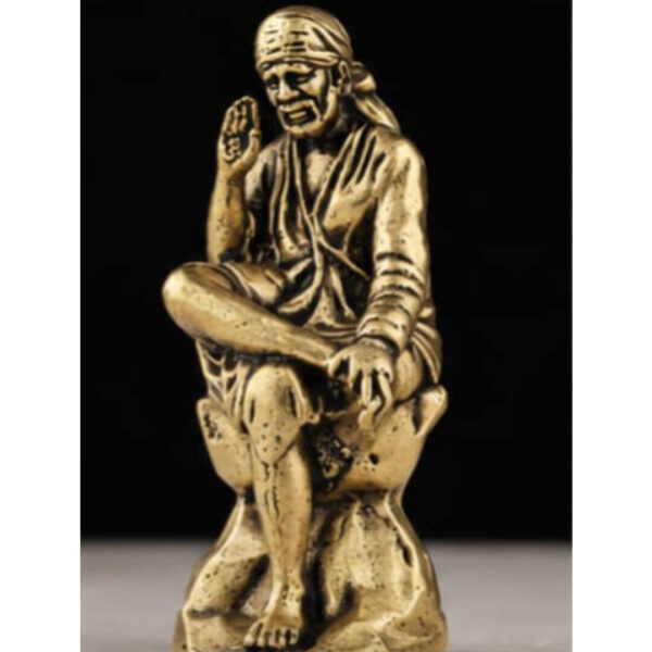 Brass Sai Baba Statue 2 Inch | Shirdi Sai Baba Idol for Pooja Room, Car Dashboard & Home Decor
