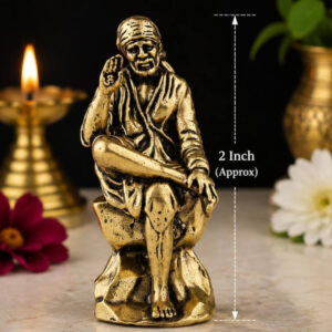 Brass Sai Baba Statue 2 Inch | Shirdi Sai Baba Idol for Pooja Room, Car Dashboard & Home Decor